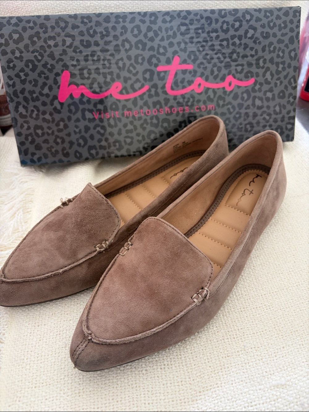 me too Taupe Suede DORI Pointed-Toe Loafers